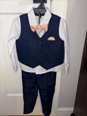 Toddler Boys’ Navy Blue Checked Suit - Size 3T (Andrew Fezza)
